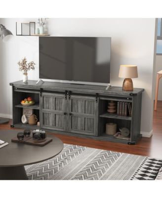 Farmhouse TV Stand for 75 Inch TV, Entertainment Center with Storage Cabinets and Sliding Barn Doors