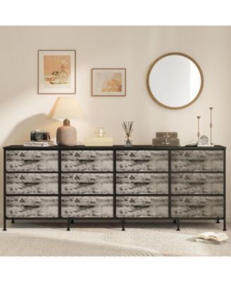 70" Bedroom Dresser with 12 Fabric Drawers, Extra-Wide Storage Chest & TV Stand for 65–80" TVs with Built-In Charging Station