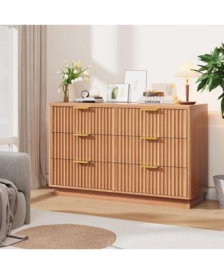 Modern 6 Drawer Dresser for Bedroom, 47 in Wood Chest of Drawers, Compact Nursery Dresser Storage Cabinet