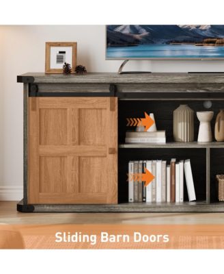 Farmhouse TV Stand for 75 Inch TV, Entertainment Center with Storage Cabinets and Sliding Barn Doors