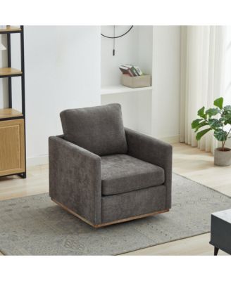 Square Swivel Accent Chair, Chenille Upholstered Leisure Chair, 360° Rotation Comfy Armchair