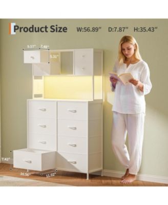 Dresser for Bedroom, 12-Drawer Fabric Chest with LED Lighting, Power Outlet and Open Shelves, Wood Top & Metal Frame for Bedroom