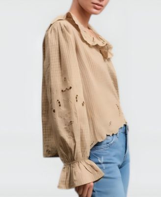 Women's Florence Embroidered Ruffle Collar Puff Sleeve Blouse