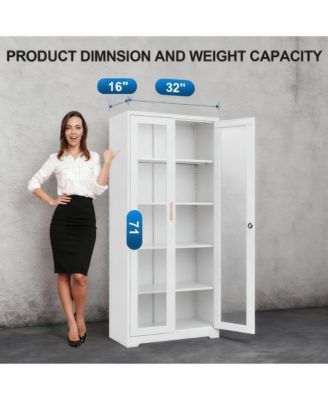 Tempered Glass Cabinet, Thickened Metal, Storage & Display, Safety Lock, Easy Assembly