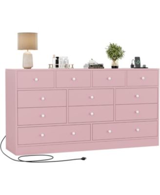 12 Drawer 61in Modern Dresser with Charging Station, Large TV Stand Storage Organizer for Bedroom Nursery Living Room