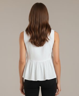 Women's Sleeveless Peplum Top with Asymmetric Buttons