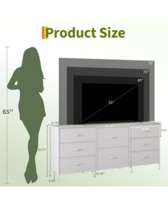 8 Drawer Fabric Dresser TV Stand with Wooden Top,Metal Frame Storage Chest,Wide Closet Organizer for Bedroom Living Room