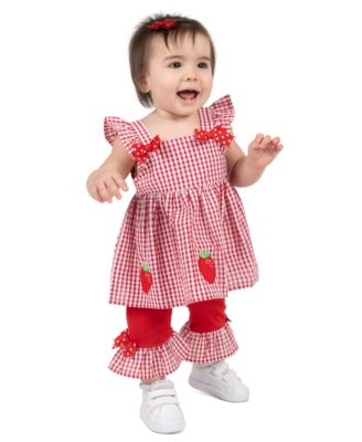 Baby Girls' Strawberry Seersucker Square Neck Top and Capri Leggings, 2-Piece Set