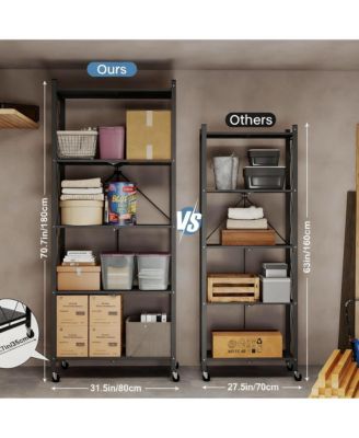 5-Tier Folding Metal Shelf, No Tools, 2 Modes, Heavy Duty