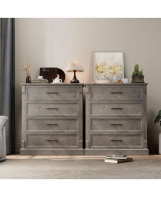 Farmhouse 4 Drawer Dresser for Bedroom, Tall Chest of Drawers with Metal Handles, Rustic Wooden Dresser TV Stand, for Living Room, Hallway