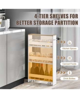 Slim Kitchen Storage Cart with Handle, Mobile Rolling Shelving Organizer