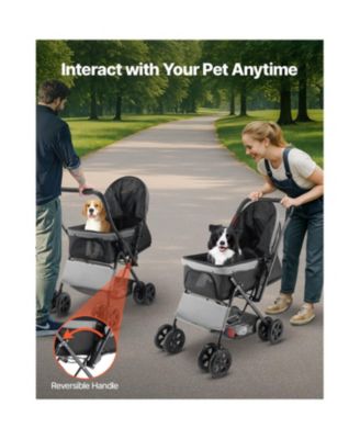 4-Wheel Pet Stroller: Foldable & Reversible, Supports Up to 44lbs for Dogs & Cats - Travel Ready