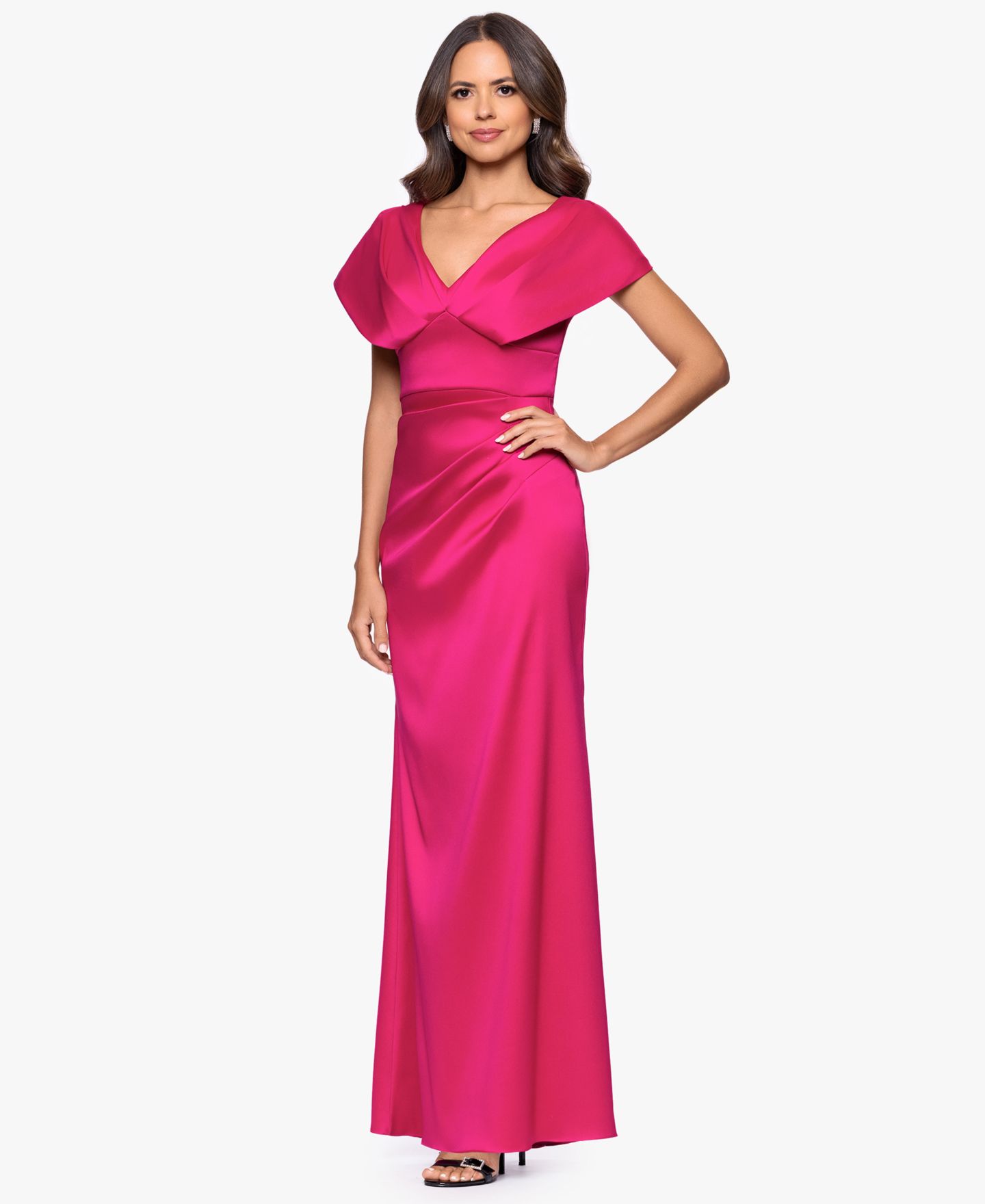 Женское платье Betsy & Adam Arcadia V-Neck Ball Gown, цвет: Вишнёвый — фото 3