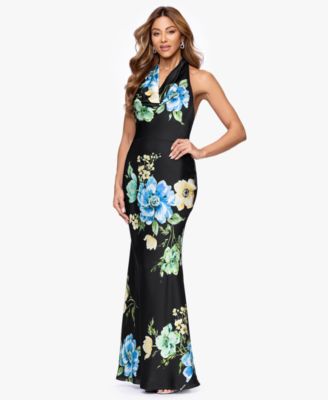 Women's Cowl Neck Floral Print Ball Gown