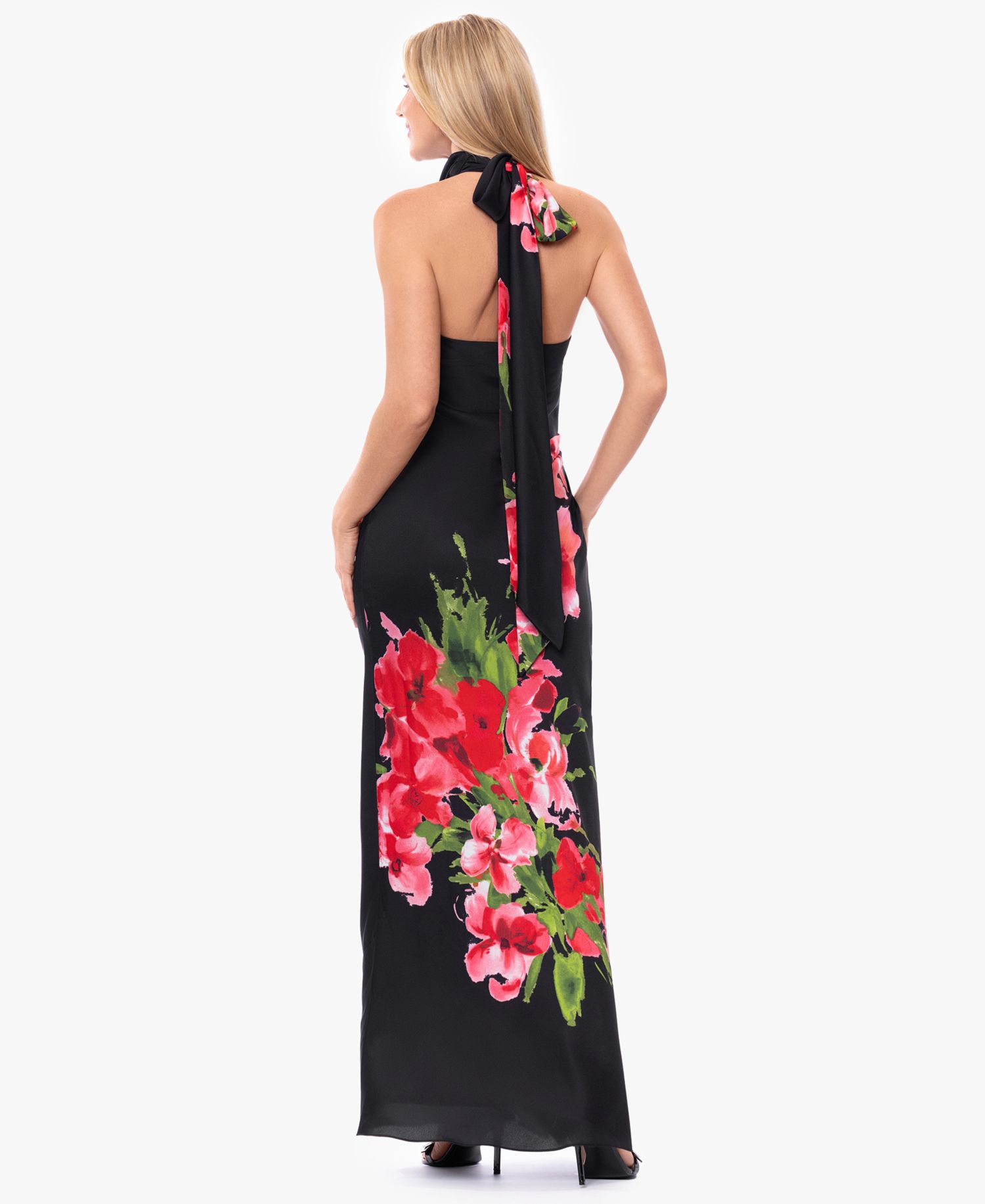 Women's Halter Floral Print Ball Gown