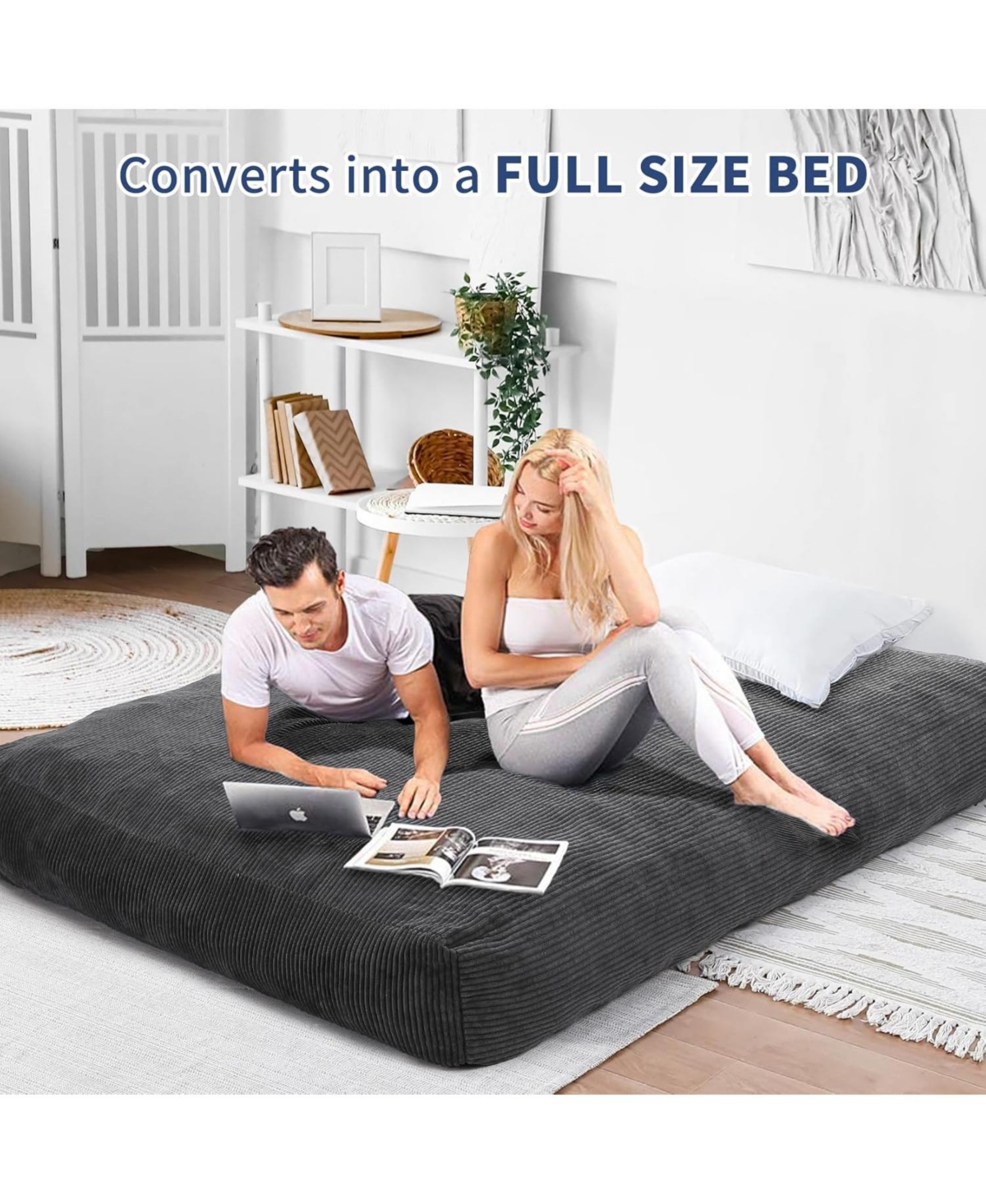 gaomon 2 in 1 Bean Bag Chairs for Adults, Large Bean Bag Chairs, Convertible Floor Cushions for Adults