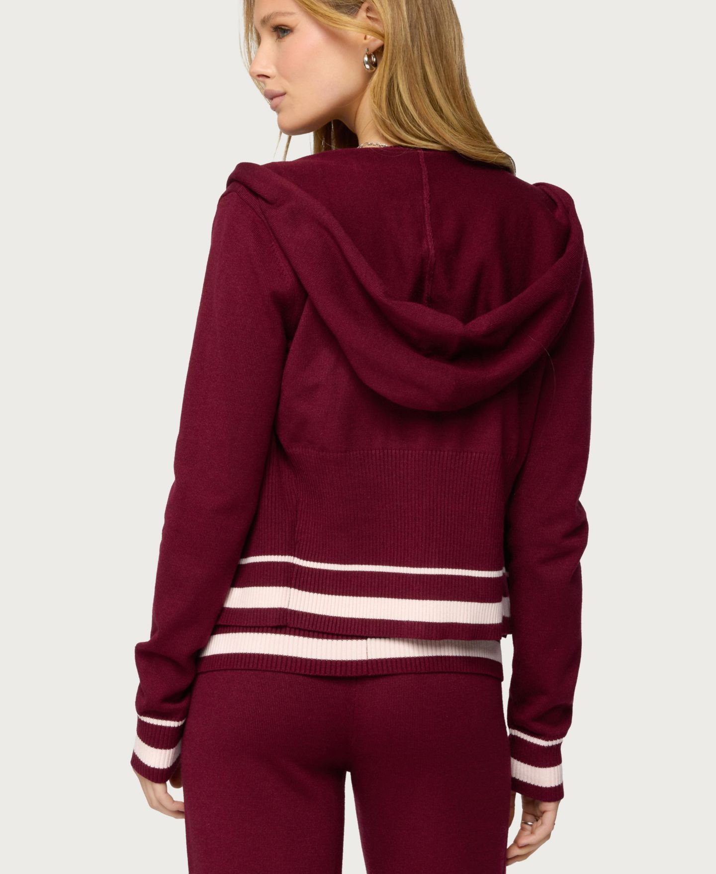 Женское худи Edikted Kaliya Stripey Knit Zip Up, цвет: Бордовый — фото 2