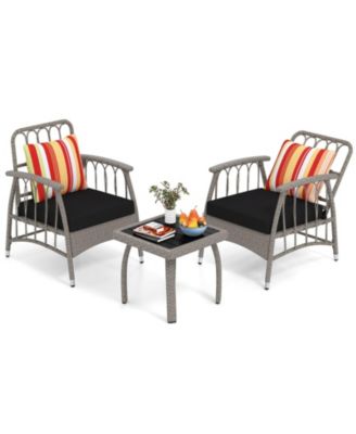 3 PCS Patio PE Wicker Furniture Set w/ 5-Level Adjustable Backrest Bistro Set Outdoor