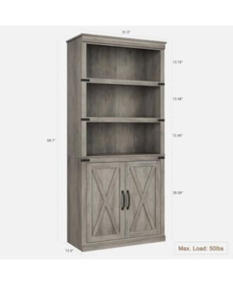 Tall 5-Tier Farmhouse Bookcase with Cabinet – Wooden Bookshelf with Storage Doors, 5-Shelf Freestanding BookShelf for Home Office, Living Room