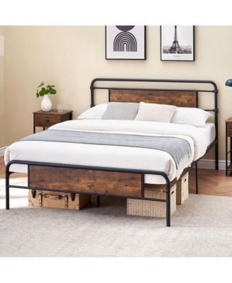  Bed Frame - 13 Inch Metal Platform Bed Frame with Wood Headboard, No Box Spring Needed, Heavy Duty Feet, Easy Assembly