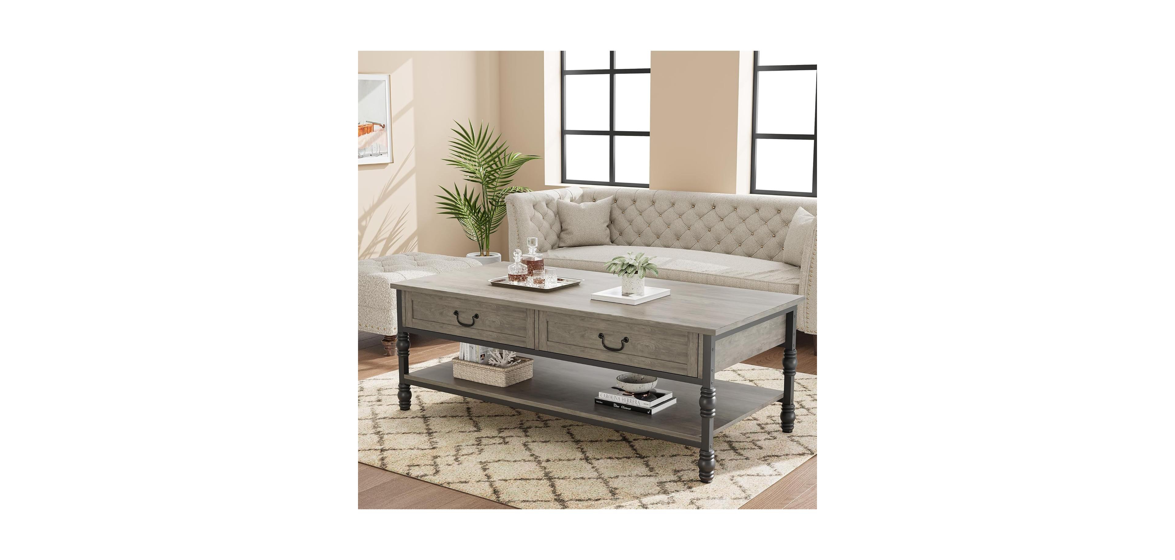 gaomon 41" Coffee Table with 2 Storage Drawers