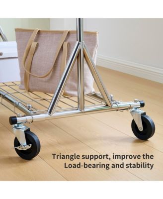 Heavy Duty Clothing Rack, Collapsible and Portable Hanging Rack, Rolling Garment Rack with Wheels and Mesh Shelf, 600LBS Capacity for Bedroom