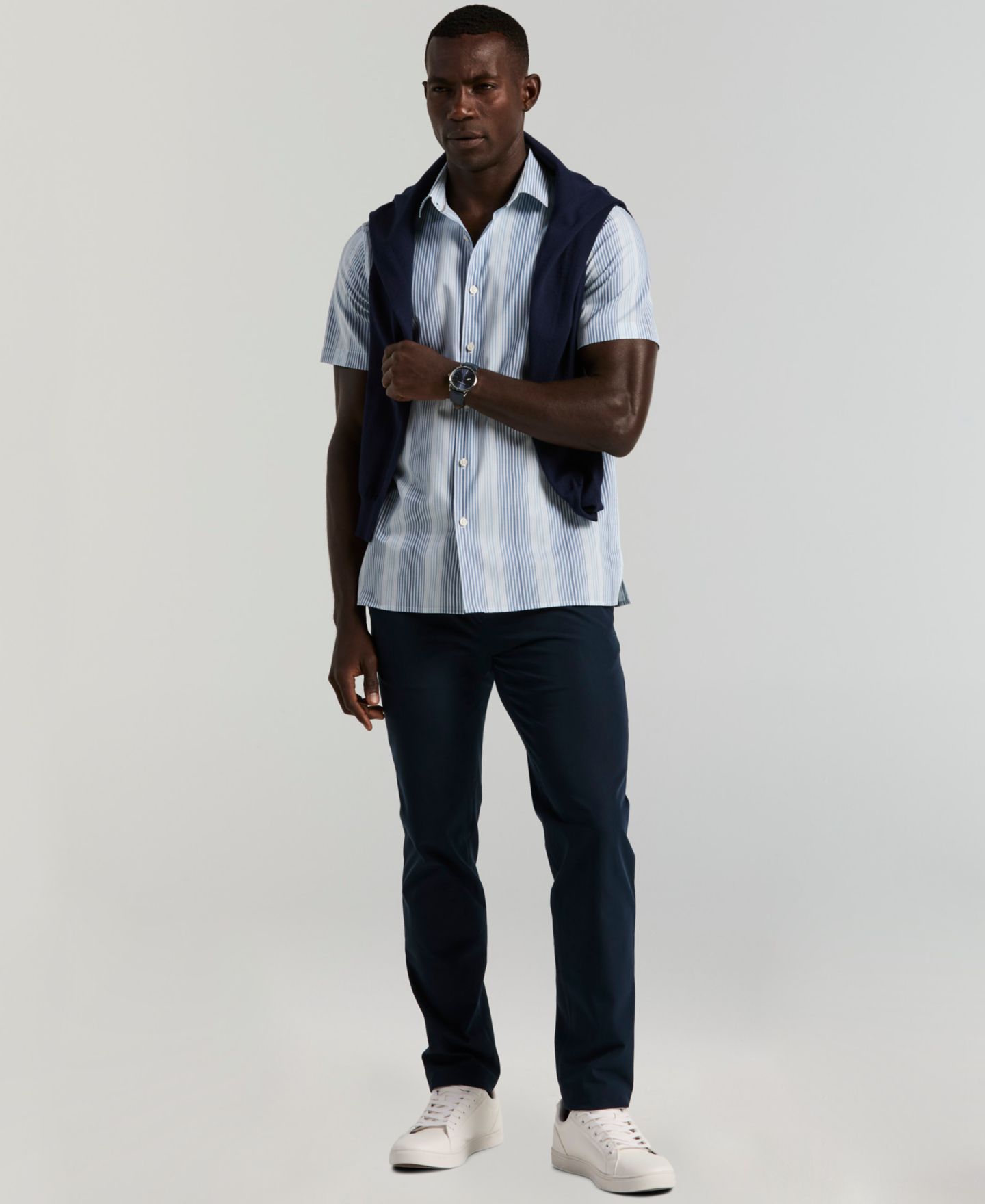 Мужская рубашка Perry Ellis Variegated Stripe Short-Sleeve, цвет: Синий — фото 3