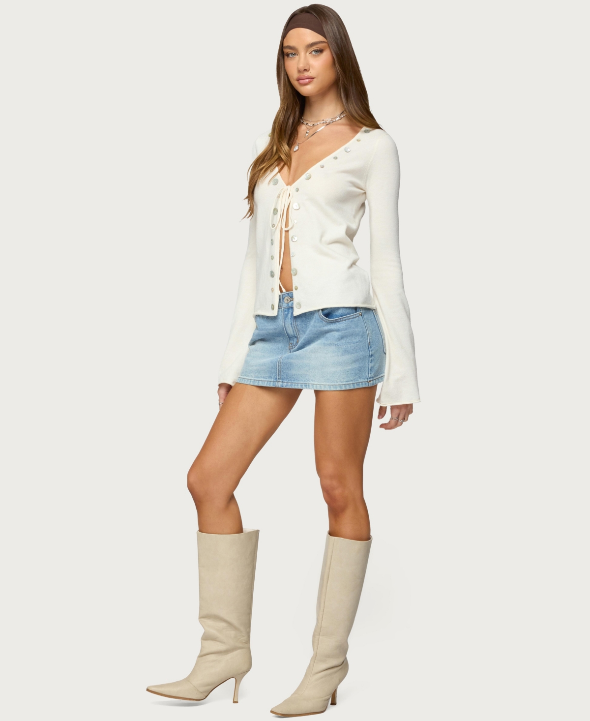 Edikted Women's Jesy Iridescent Split Front Knit Cardigan