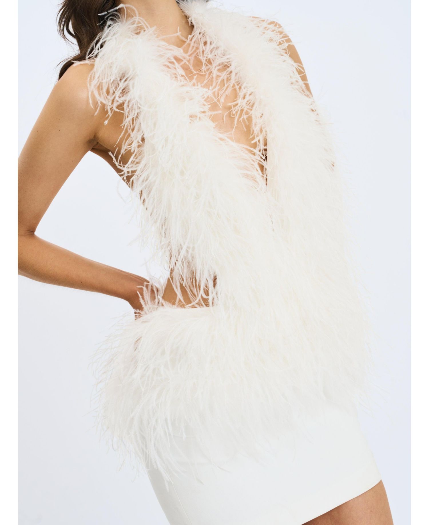 Women's Quisten Feathered Plunging Halter Mini Dress