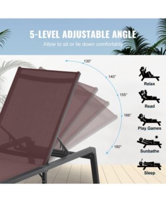 Outdoor Patio Chaise Lounge Chair with Adjustable 5-Position Backrest