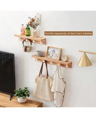 Solid Beech Wood Wall Coat Rack with 5 Hooks