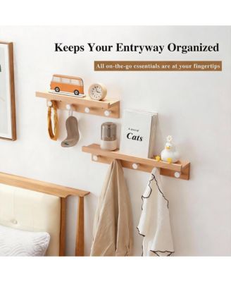 Solid Beech Wood Wall Coat Rack with 5 Hooks