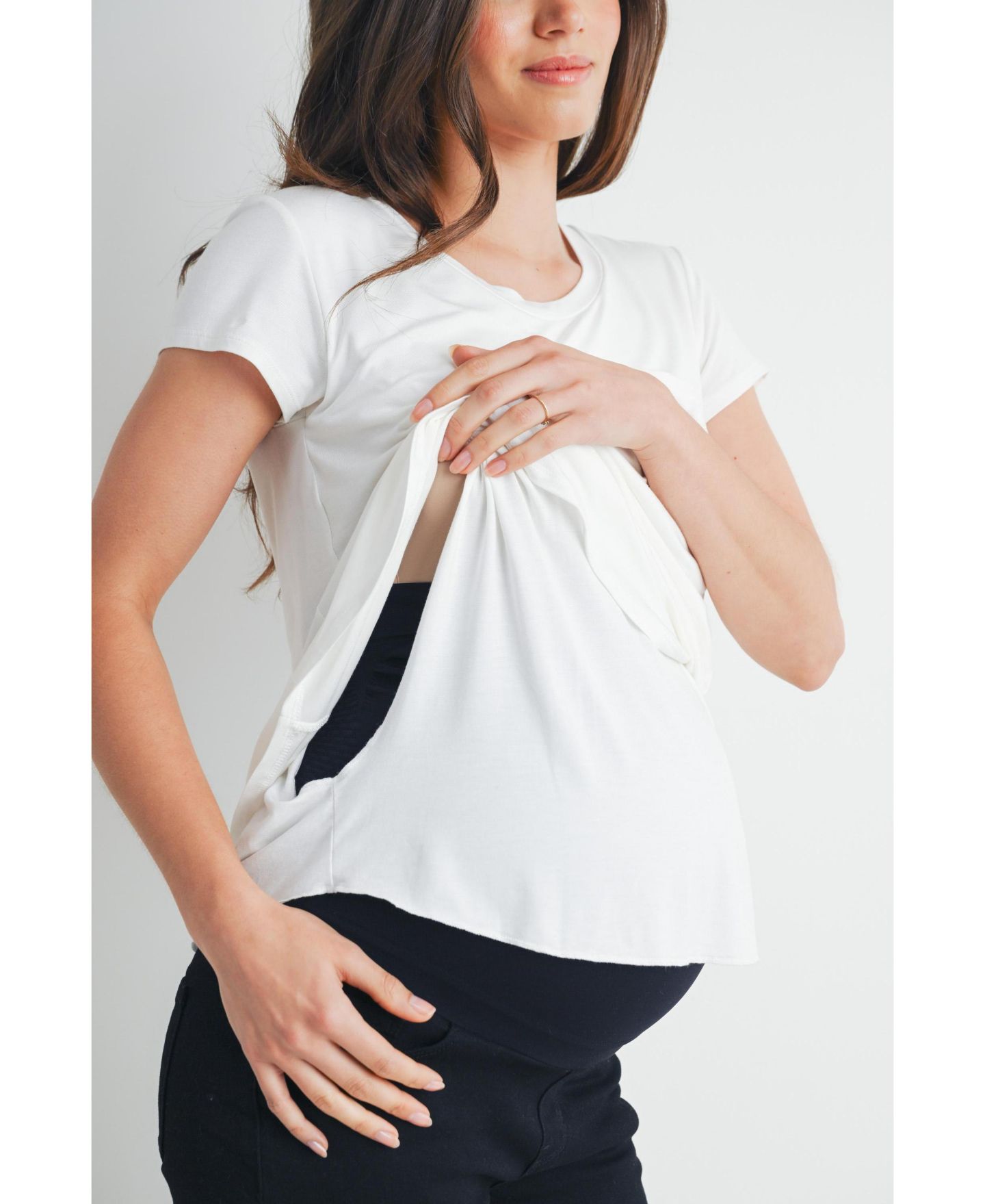 Женская футболка Hello Miz Maternity Scoop-Neck Short-Sleeve Nursing, цвет: Слоновая кость — фото 5