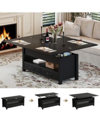 40" Coffee Table Lift Top, Multi-Function Convertible Coffee Table with Drawers and Hidden Compartment, Converts to Dining Table for Living