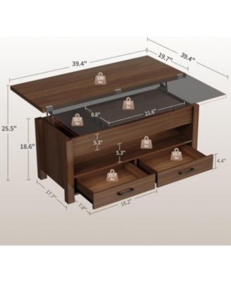 40" Coffee Table Lift Top, Multi-Function Convertible Coffee Table with Drawers and Hidden Compartment, Converts to Dining Table for Living