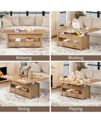 40" Coffee Table Lift Top, Multi-Function Convertible Coffee Table with Drawers and Hidden Compartment, Converts to Dining Table for Living