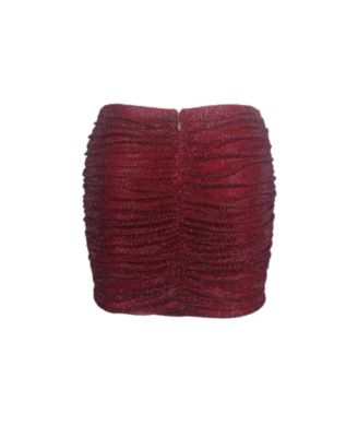 Women's Darleen Crimson Rhinestone Mesh Low Waist Ruched Skirt