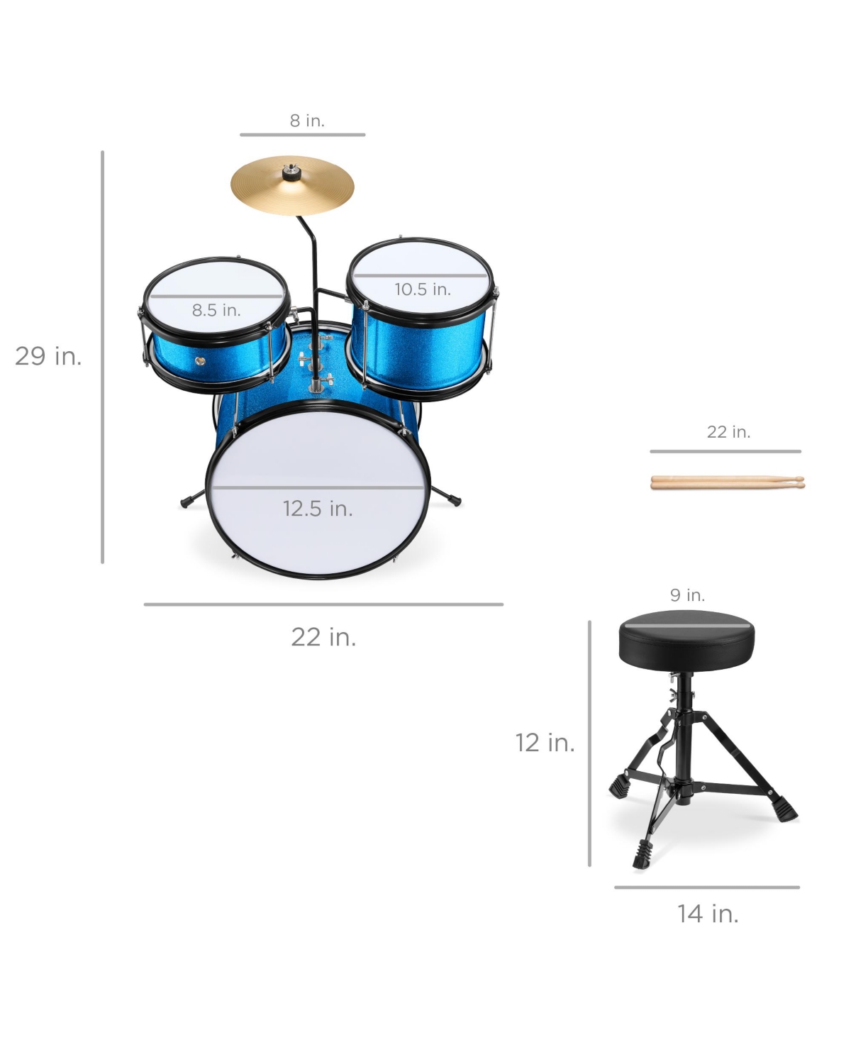 Best Choice Products Kids Beginner 3-Piece Drum, Musical Instrument Set w/ Sticks, Cushioned Stool, Drum Pedal