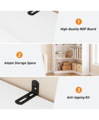 5-Tier Farmhouse Corner Bookshelf, 72.8" L Shaped Wood Display Rack, Half Panel, Living Room, Office