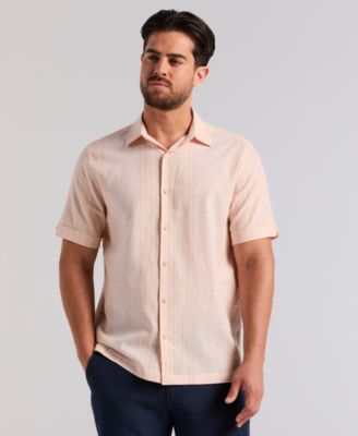 Men's Linen Engineered Striped Short-Sleeve Shirt