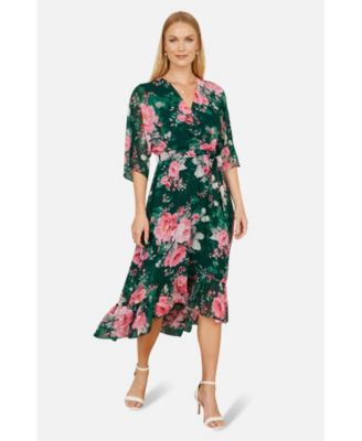 Women's Midi Dip Hem Wrap Midi Dress