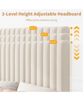 Velvet Bed Frame, Vertical Channel Tufted Headboard, Height Adjustable, Upholstered Platform Bed, No Box Spring Needed