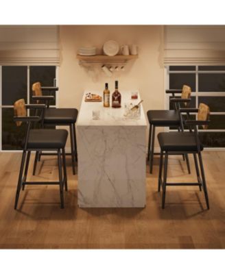 Counter Height Bar Stools Set of 2 with Arms, Upholstered Modern Metal Bar Chairs