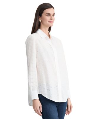 Petite Long-Sleeve Button-Front Collared Shirt