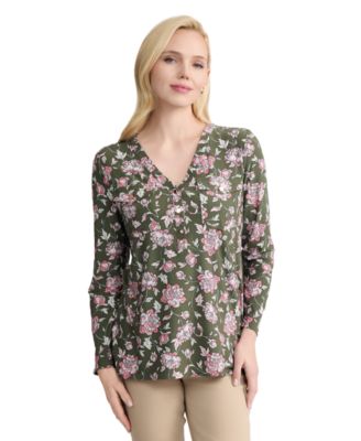 Petite Long-Sleeve Henley Neck Top