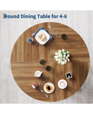 47" Round Dining Table for 4-6, Wood Kitchen Table with Sturdy Base, Farmhouse Circle Dinner Table for Dining Room, Living Room, 4 Strong Legs