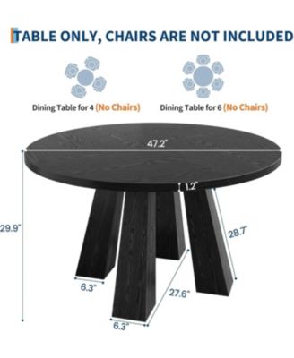 47" Round Dining Table for 4-6, Wood Kitchen Table with Sturdy Base, Farmhouse Circle Dinner Table for Dining Room, Living Room, 4 Strong Legs