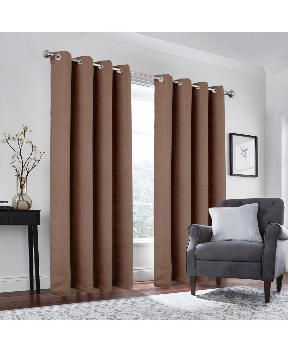 Olivia Gray 100% Polyester 190 Gsm Eloise Reversible Blackout Grommet Curtain Panel 54" x 84" Mocha