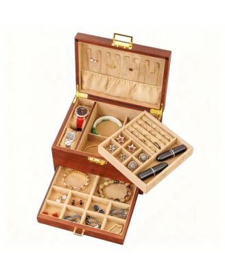 Solid Wood Jewelry Box with Velvet Lining and Lock