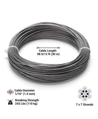 100Ft Picture Hanging Wire Stainless Steel Cable Holds Up to 242Lbs